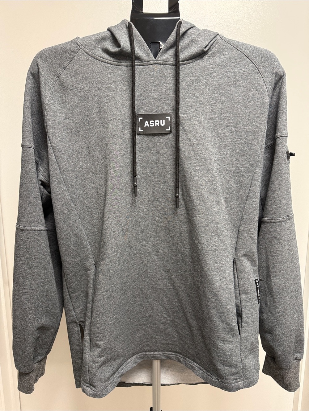 ASRV Men's Heather Gray Hoodie with Logo Patch and Arm Zipper XL EUC